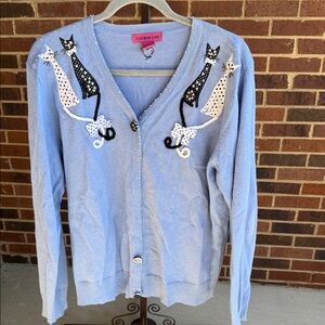 Bobbie Bell Light Blue Cat Design Cardigan